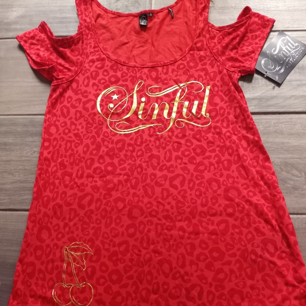 Size small red leopard print Sinful t-shirt